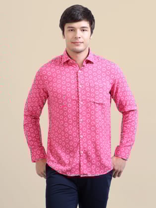 Men'S Premium Rayon Shirt With Pink Block Print-M-40