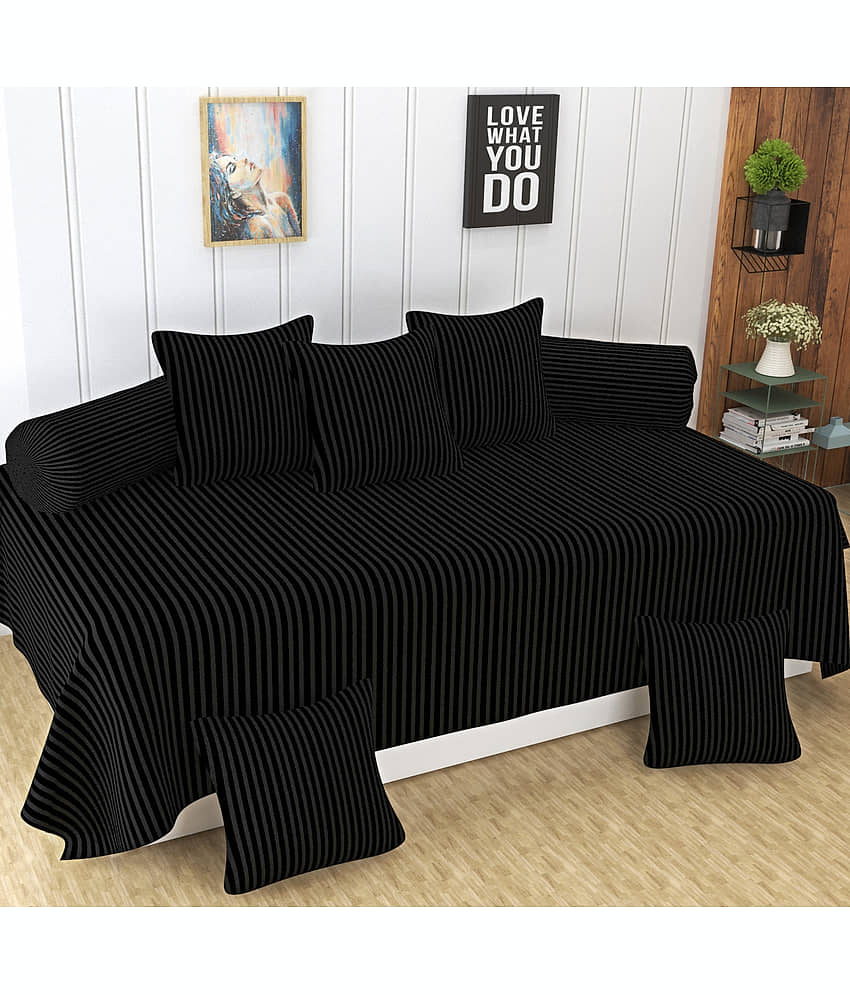 Homefab India Cotton Solid Diwan Set 8 Pcs - Black