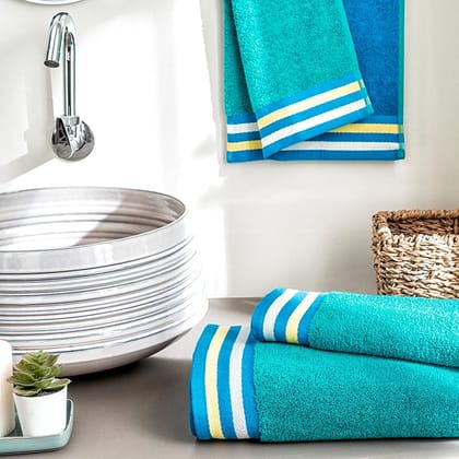 DDECOR - Zest Collection 100% Cotton Bomboo Plains And Textures Pattern 500TC Hand Towel |40 CM X 60 CM| - Blue