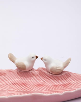 Jewellery Holder Tray, Crafted Bird, for Dressing Table, Ring Dash, Rectangular, Pink, Ceramic