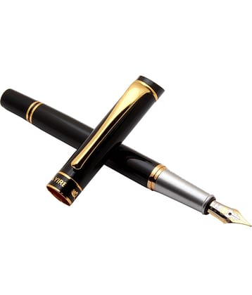 Srpc Yiren 3233 Shine Black Metal Body Fountain Pens With Dualton Fine Nib & Golden Trims