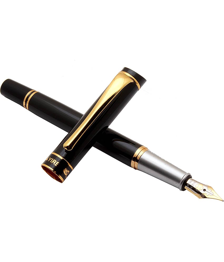 Srpc Yiren 3233 Shine Black Metal Body Fountain Pens With Dualton Fine Nib & Golden Trims