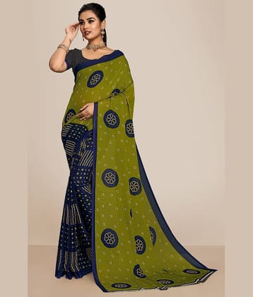 Kanooda Prints Georgette Printed Saree With Unstitched Blouse Piece ( Green )