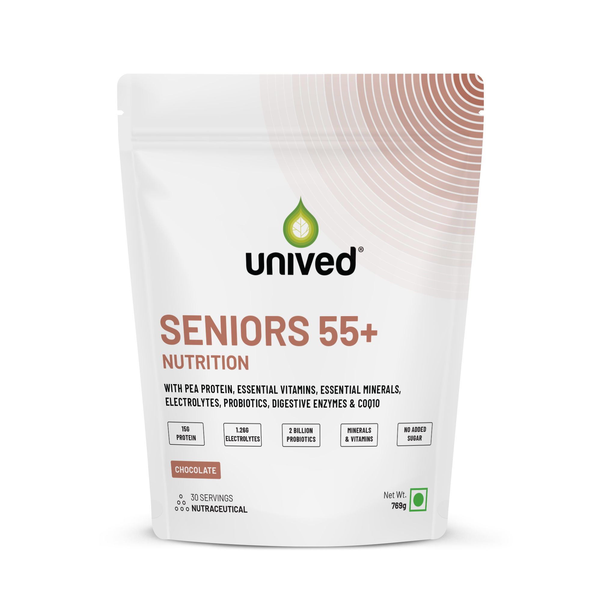 Unived Senior Nutrition Drink for Energy, Muscle & Immunity Chocolate