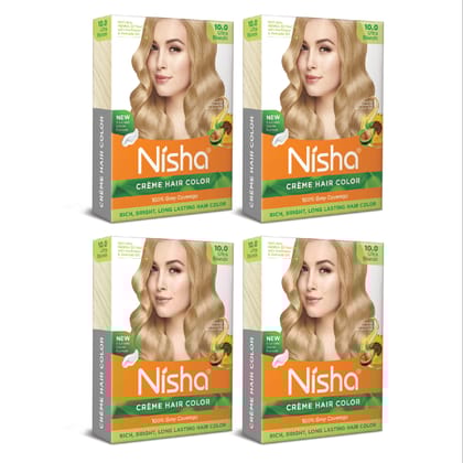 Nisha Creme Hair Color Ultra Blonde 40g Pack of 4, Permanent Hair Colour for Women Men, 100% Grey Coverage