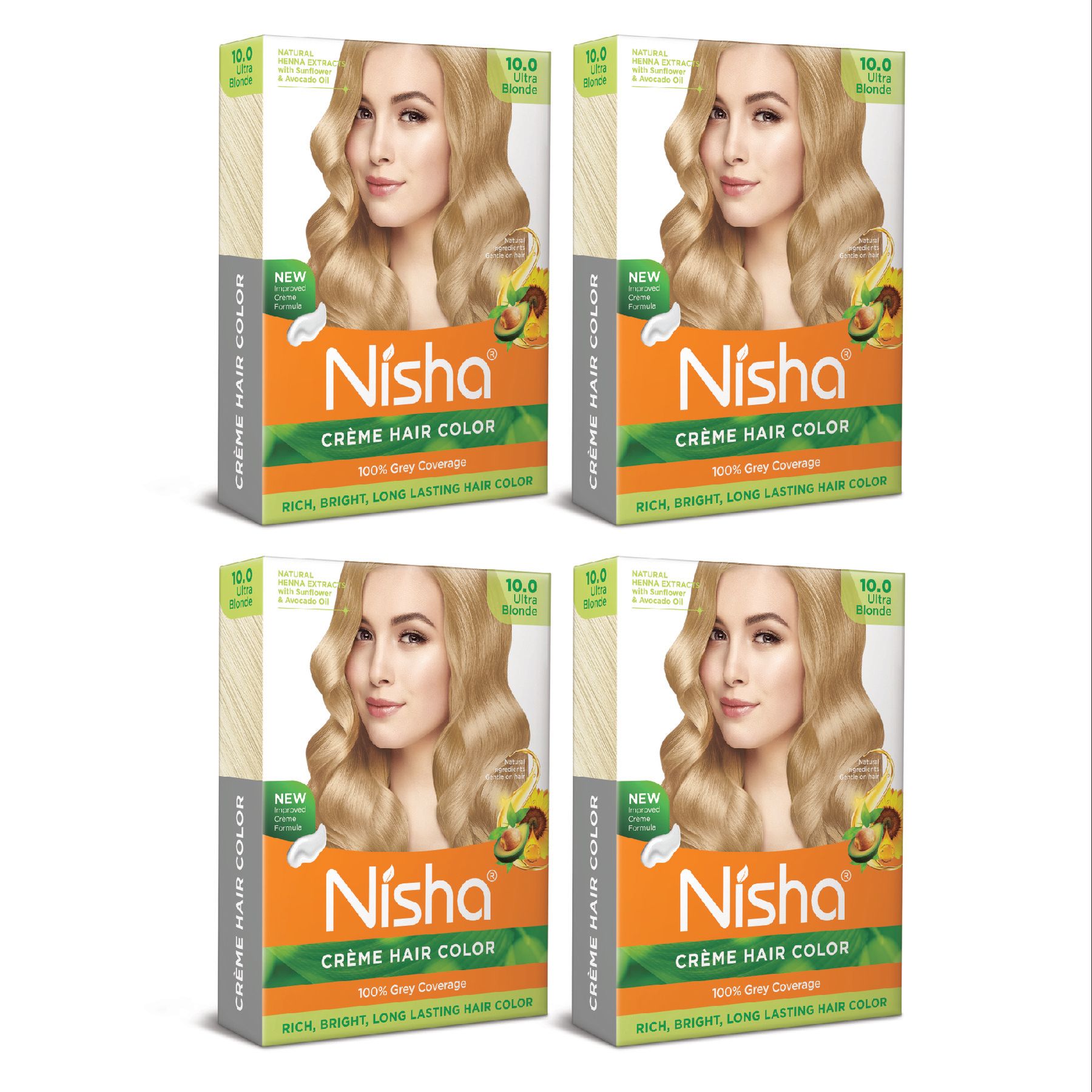 Nisha Creme Hair Color Ultra Blonde 40g Pack of 4, Permanent Hair Colour for Women Men, 100% Grey Coverage