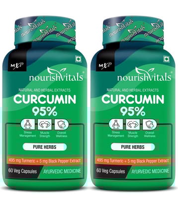 NourishVitals Curcumin 95% Curcuminoids, 500 mg Turmeric with Piperine Extract Supplement, 60 Veg Capsules (Pack Of 2)