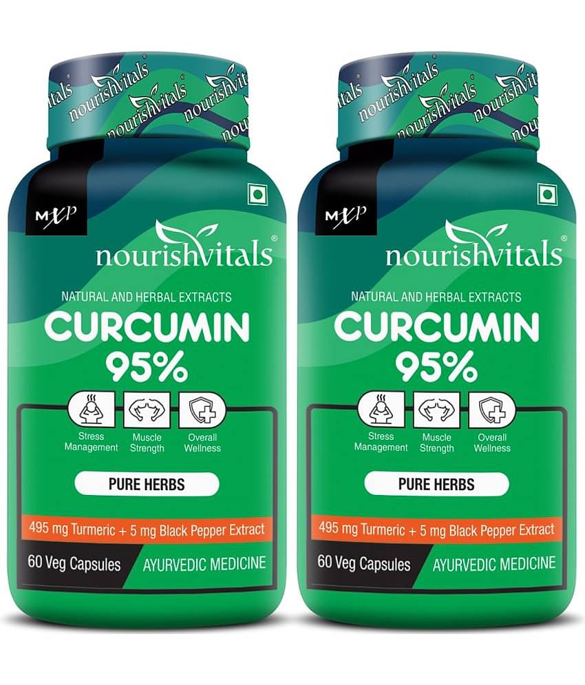 NourishVitals Curcumin 95% Curcuminoids, 500 mg Turmeric with Piperine Extract Supplement, 60 Veg Capsules (Pack Of 2)