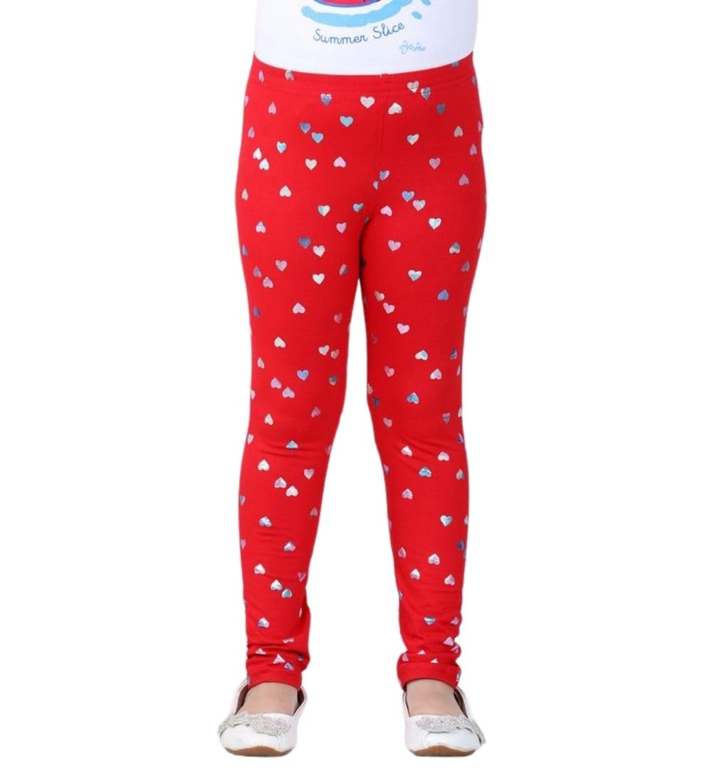 Girl's Cotton Blended Embellished Elasticated Leggings (Red, 4-6-Yrs)-PID66128