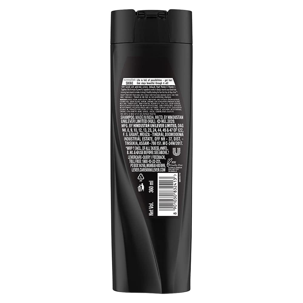 Sunsilk Stunning Black Shine Shampoo, With Amla + Oil & Pearl Protein, Gives Shiny, Moisturised, Fuller Hair, 340 Ml