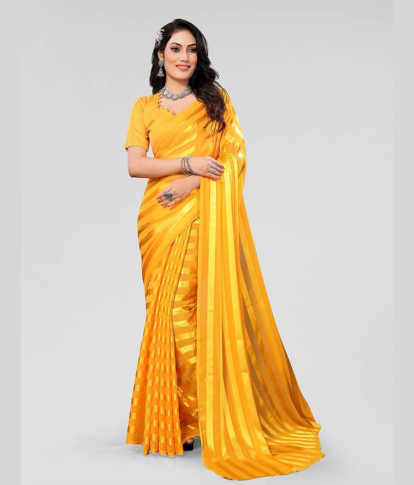 ANAND SAREES Georgette Printed Saree With Unstitched Blouse Piece ( Yellow )