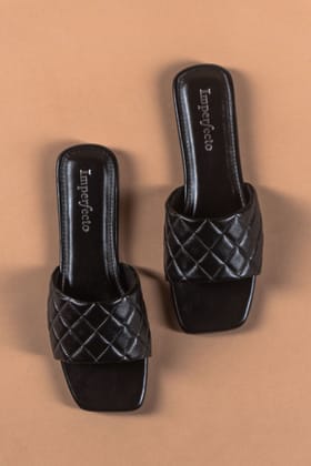 Metallic Quilted Black Sandals - Black-36 / Black
