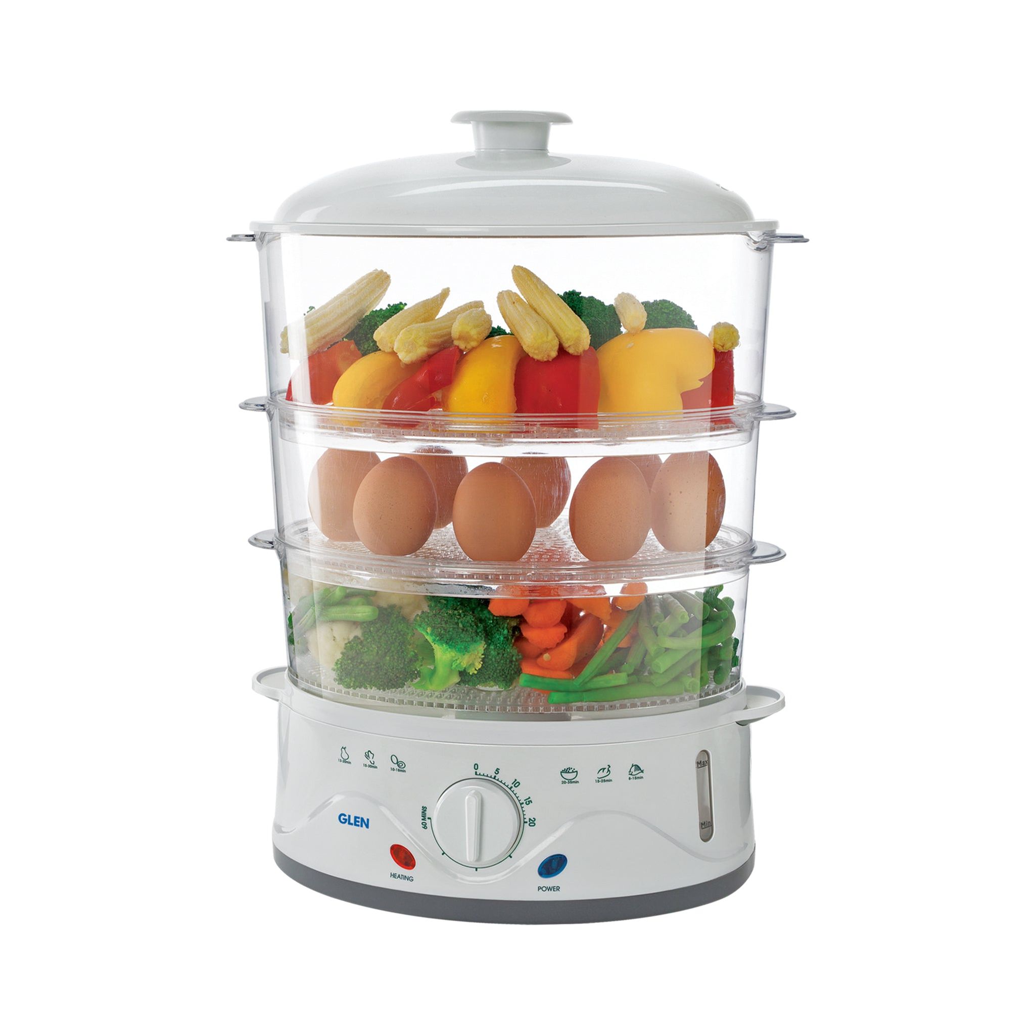 Electric Food Steamer 900w with 60 minute Timer, 3 Food Grade Containers  - white (3052)