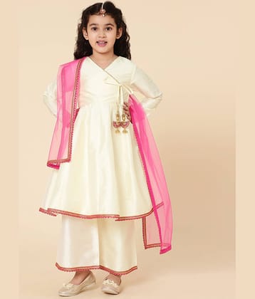 A.T.U.N. Girls Polyester Kurta and Trousers Set ( Pack of 1 , Off White )