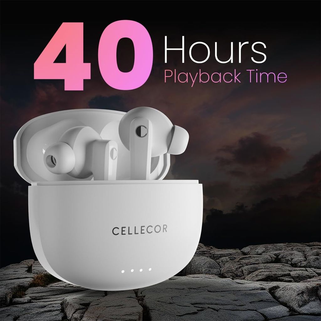 CELLECOR BroPods CB03-ACE TWS with 40 Hours Playtime, Automatic Pairing, HD Sound and 5.1V Bluetooth (WHITE)