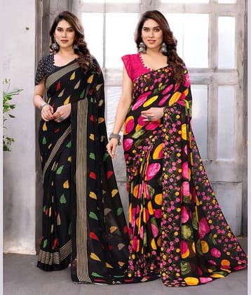 TTH Georgette Printed Saree With Unstitched Blouse Piece ( Multicolor )