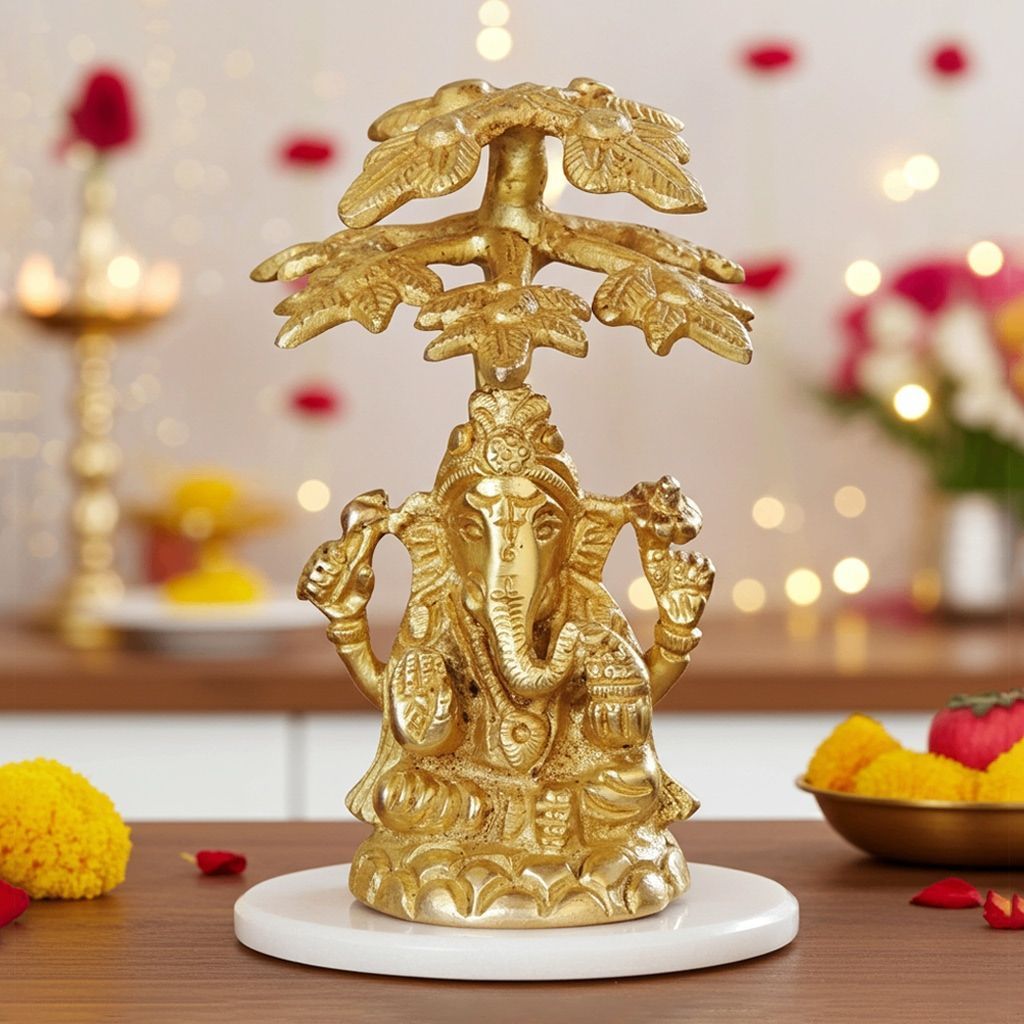 Brass Showpiece Ganesh Ji On Tree God Idol Statue (BSMAS1046 C)