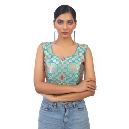 TheHangr Green Cotton Banarasi Print Blouse -  34