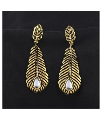 SILVER SHINE  Stunning Golden Peacock Feather White Diamond Earrings - Golden