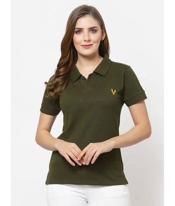 Uzarus Women Cotton Blend Solid Regular Fit Polo Collar T-Shirt ( Green )