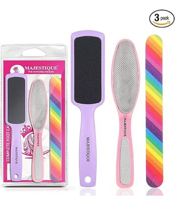 Majestique Plate Foot Scrubber & Emery Board Nail Filer pedicure & Manicure Kit 3 Pcs Multicolor