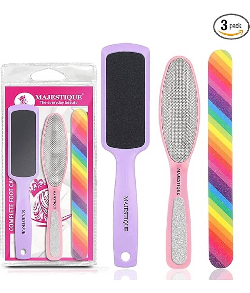Majestique Plate Foot Scrubber & Emery Board Nail Filer pedicure & Manicure Kit 3 Pcs Multicolor