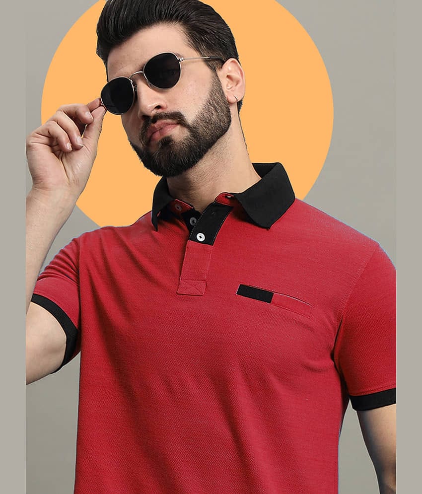 GET GOLF Pack of 1 Cotton Blend Regular Fit Solid Half Sleeves Men's Polo T Shirt ( Red )
