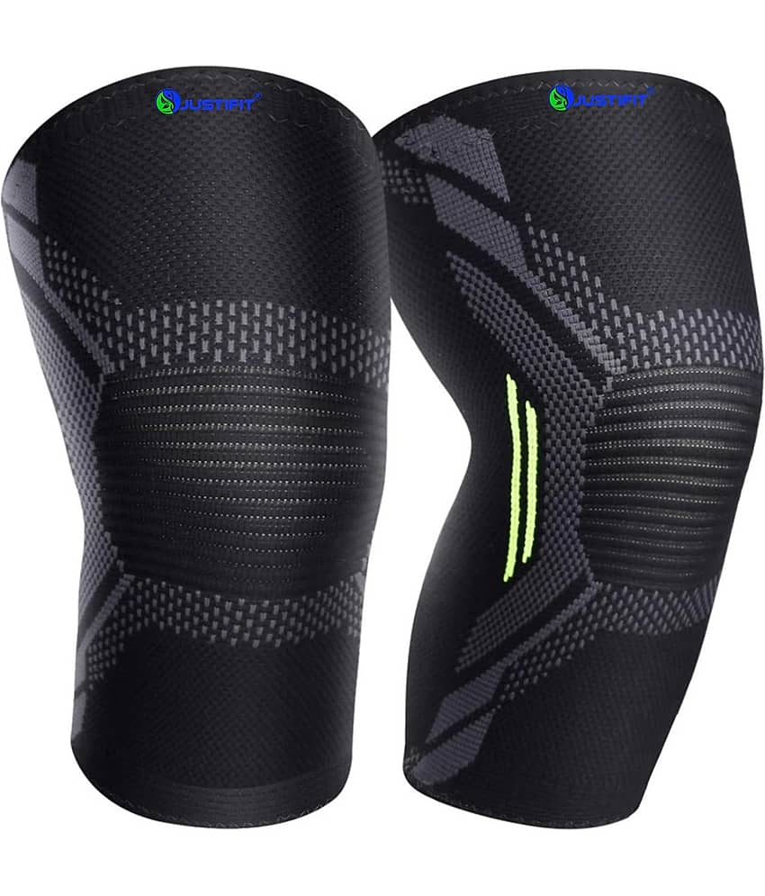 JUSTIFIT Unisex Sports Knee Supports Pair of 1 Black ( L - Size )