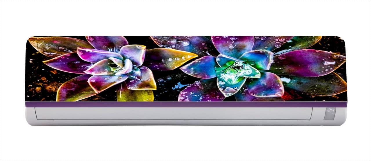 DreamKraft Beautiful Multicolor Flowers with Water dropes AC Sticker (Multicolor PVC Vinyl, 30cm X 91cm)