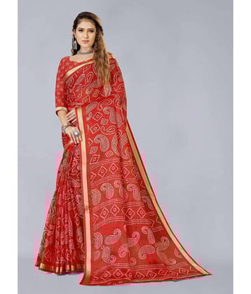 Bhuwal Fashion Cotton Printed Saree With Unstitched Blouse Piece ( Red )