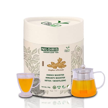 Two Leaf One Bud Nilgris Green Leaf Tea - Ginger 50 Gms