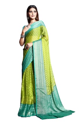 Women's Viscose Rayon Printed Saree with Unstitched Blouse (Green)