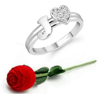 VFJ cz alloy Rhodium plated Valentine collection Initial"J"Letter with heart ring