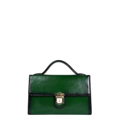 Classic Green Leather Ladies Bag with Squared Opening Secured Metal Lock-Small