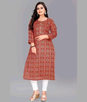 RIAANA Cotton Printed Straight Women's Kurti - Orange ( Pack of 1 )