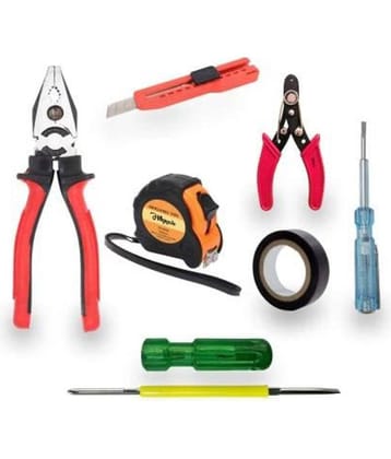 Aldeco Hand Tool Kit- Heavy Duty Grip Plier (Pilash), Blade Cutter, Wire Cutter, Measuring Tape, Tape, Tester & 2in1 Screw Driver. Combination Tools For Domestic & Industrial Purpose..