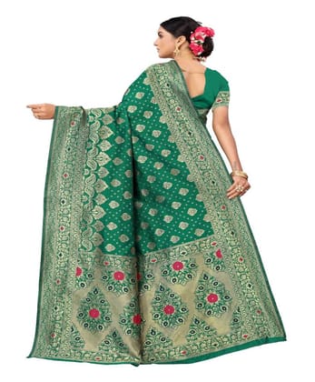 Women's Banarasi Silk Designer Weaving Saree with Unstitched Blouse (Green, 5.50 Mtrs)