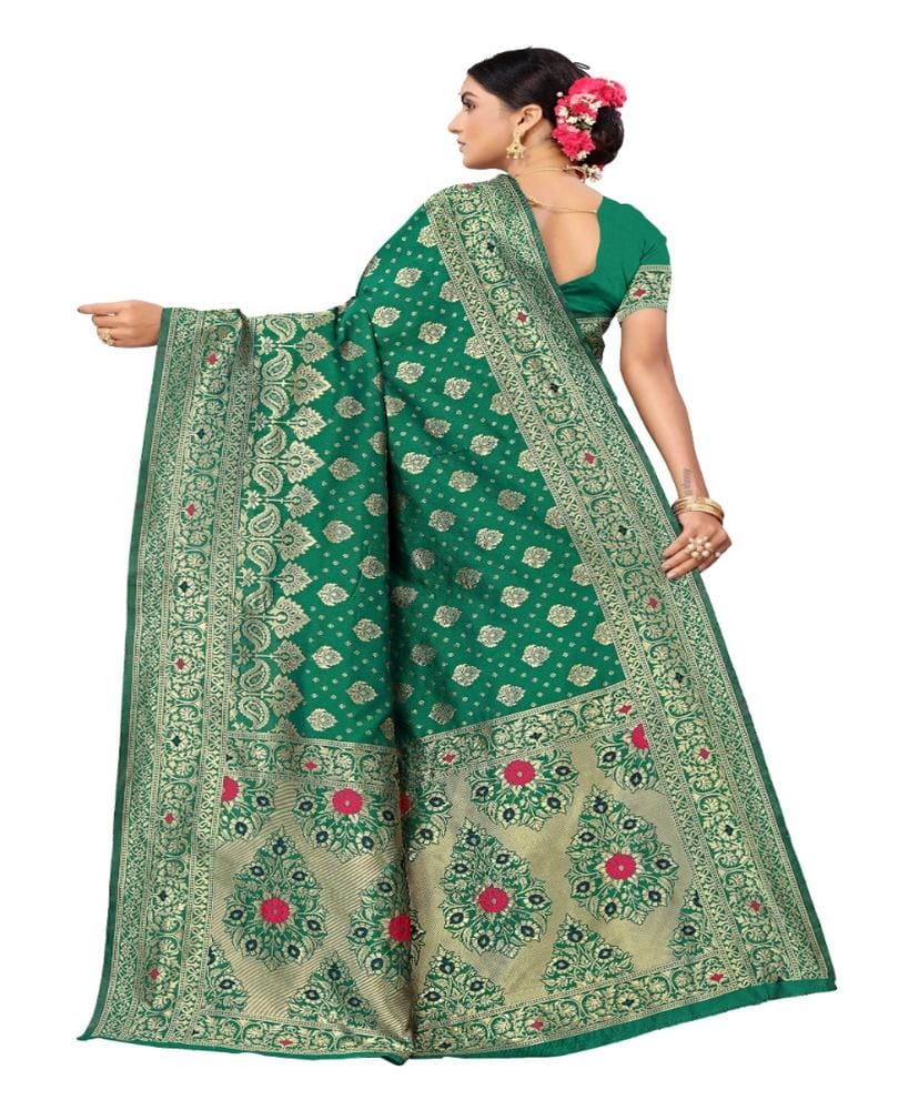 Women's Banarasi Silk Designer Weaving Saree with Unstitched Blouse (Green, 5.50 Mtrs)