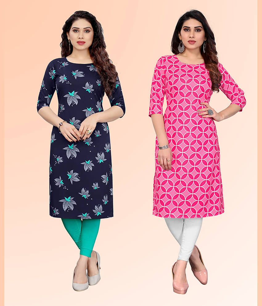 KETAKI FASHION Pack of 2 Crepe Printed Straight Women's Kurti - ( Multicoloured )