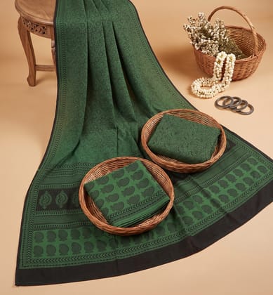 Handcrafted Bagh Print Cotton 3 Piece Suit Set 