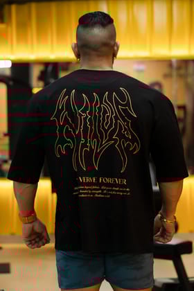 WILDS FLAME "PREMIUM" OVERSIZED T-SHIRT IN BLACK (GOLD PRINT)-S