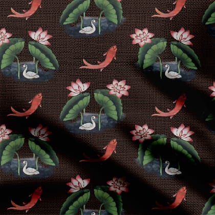 Rayon 2 Meters Pond Rose Chingat Print Fabric