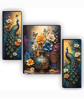 SNDArt Set Of 3 Modern Art Deer Wall Paintings For Living Room Without Frame 30x2x45 (cm)