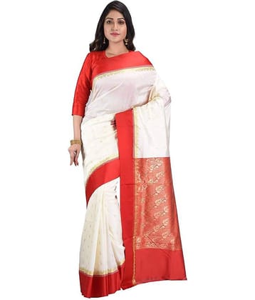 Desh Bidesh Silk Blend Printed Saree With Unstitched Blouse Piece ( Multicolor )