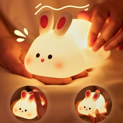 Cute Little Rabbit Night Light Touch Silicone Animal Night Lamp | Rechargeable LED Bedside Lamp for Children's Bedroom | Ideal Gift for Boys, Girls, Toddlers, and Nursery