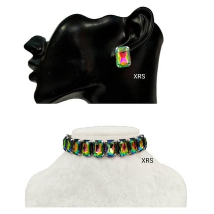 Rectangle choker and studs available as a combo in silver polish By Zevar-COLOR05