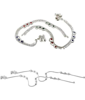 HEER COLLECTION - Silver Anklets ( Pack of 2 )