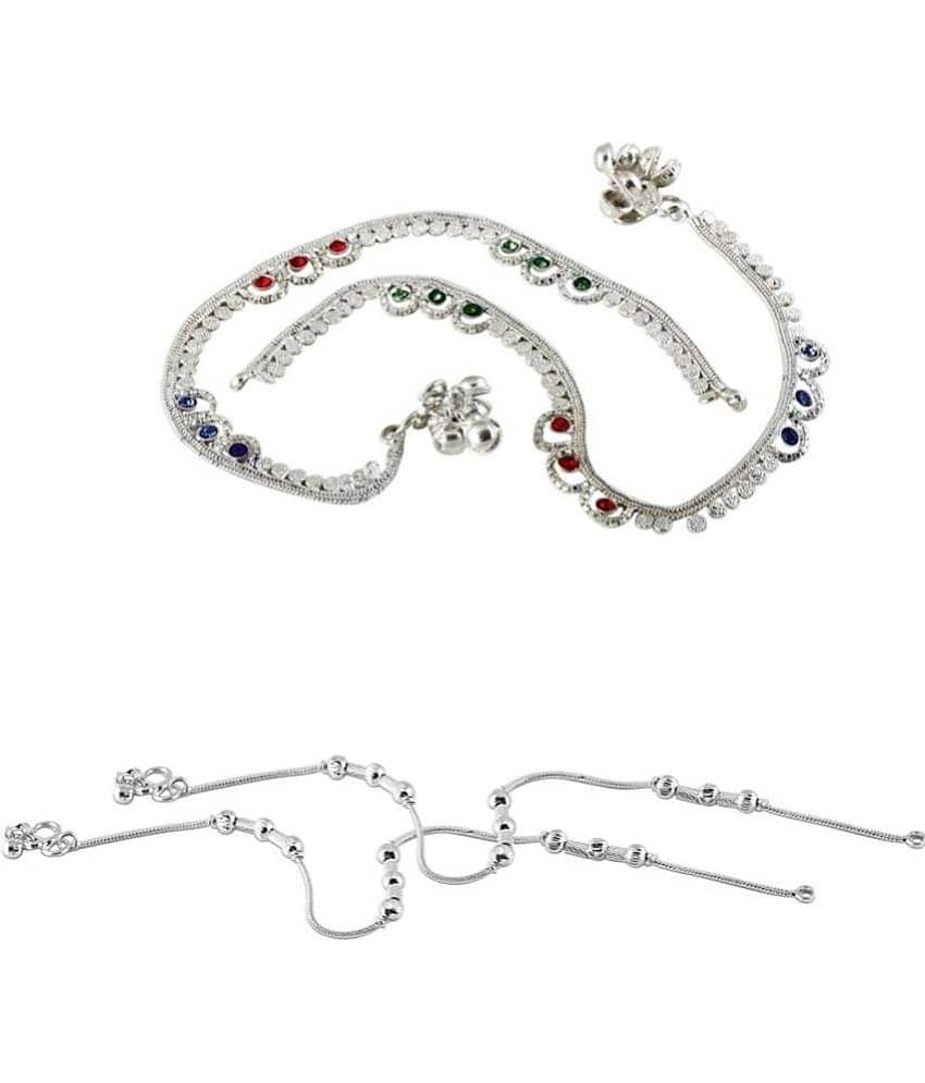 HEER COLLECTION - Silver Anklets ( Pack of 2 )