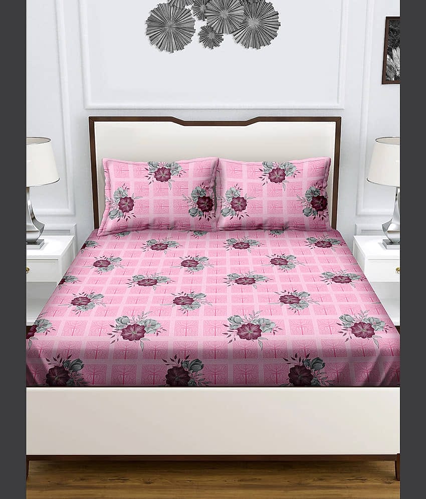 Bella Casa Cotton Double Bedsheet ( Pink )