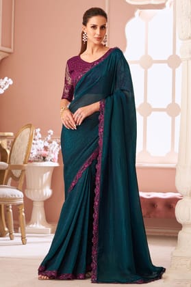 Teal Embroidered Georgette Saree